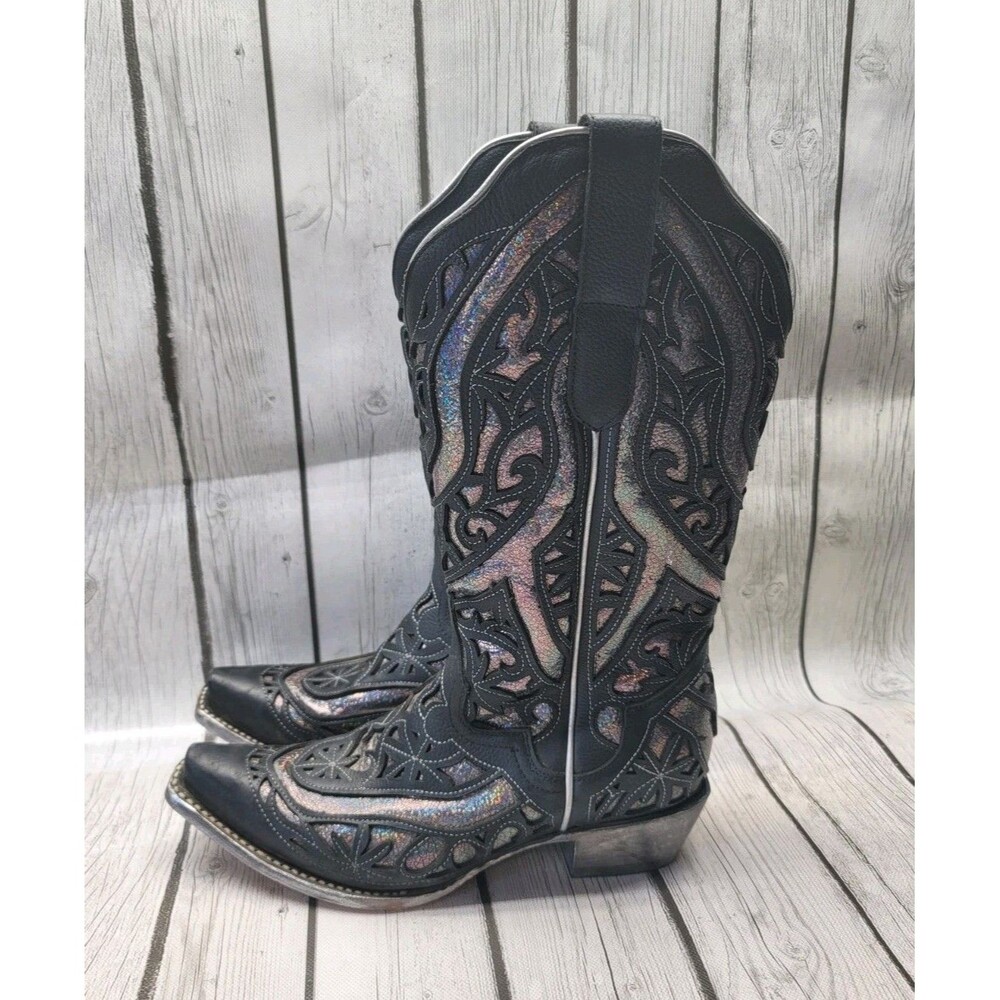J.B. Dillon Reserve Midnight Sparkle Womens 9 B Cowgirl Western Black Pink Boots